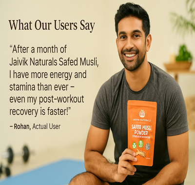 Jaivik Naturals Safed Musli Powder – 100% Pure, Natural, Herbal Supplement for Strength, Stamina & Vitality | Vegan & Organic - Jaivique Naturals