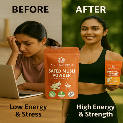 Jaivik Naturals Safed Musli Powder – 100% Pure, Natural, Herbal Supplement for Strength, Stamina & Vitality | Vegan & Organic - Jaivique Naturals