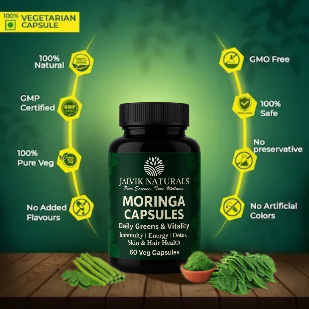 Moringa Capsules for Immunity Boost, Energy & Detox – Jaivik Naturals | 60 Vegetarian Herbal Supplements